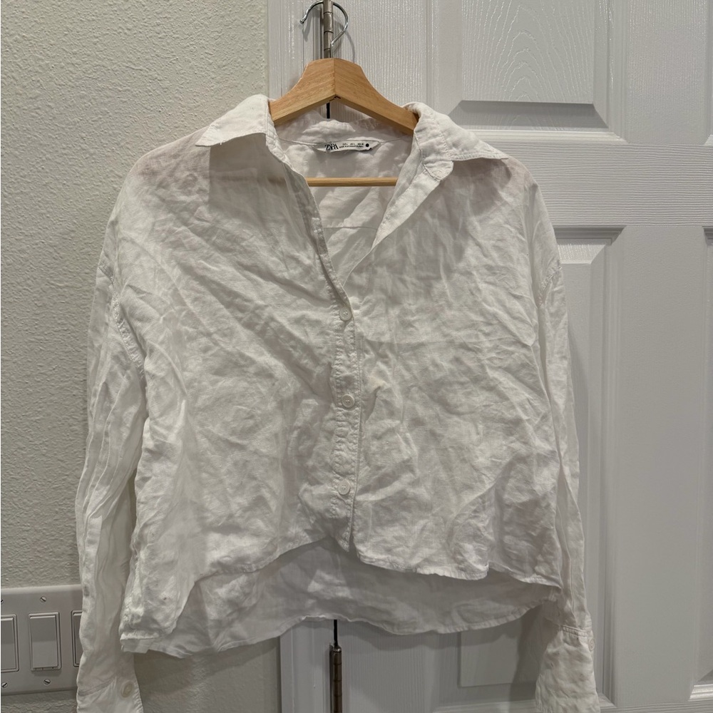 Zara White Linen Button-Up Shirt